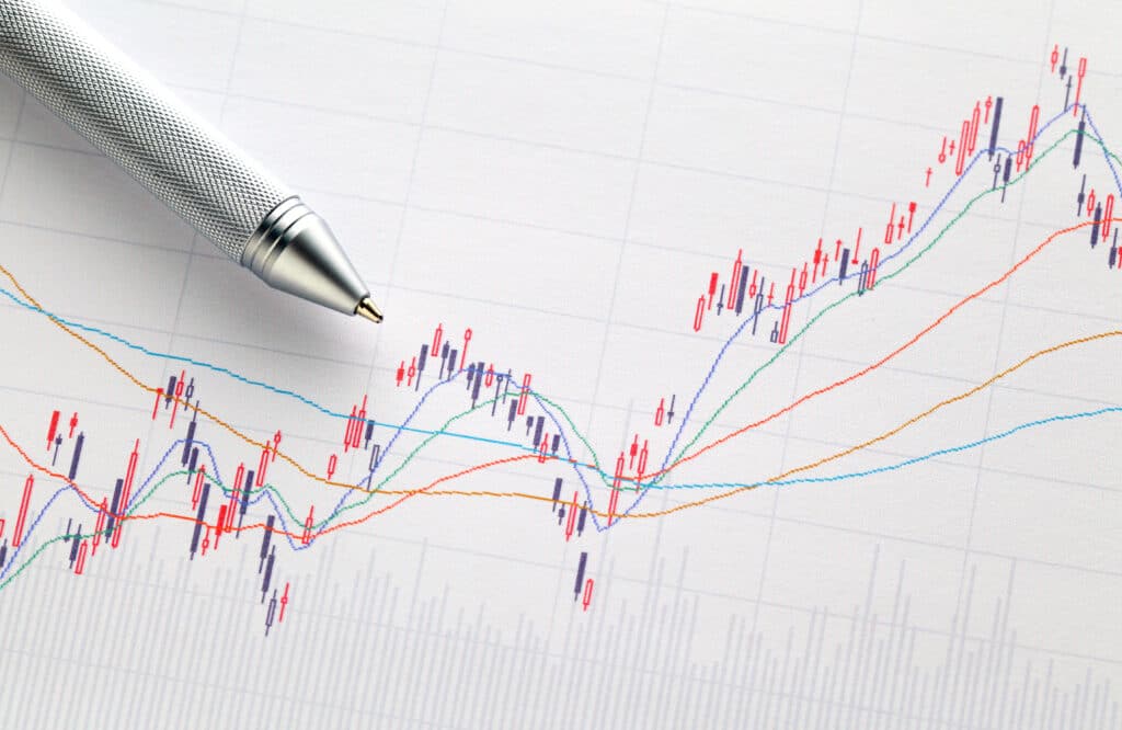 stock market graph with pen