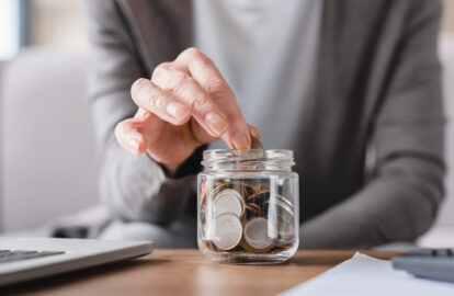 savings. nest egg of grandmother saving money, economizing pension, mortgage loan at home